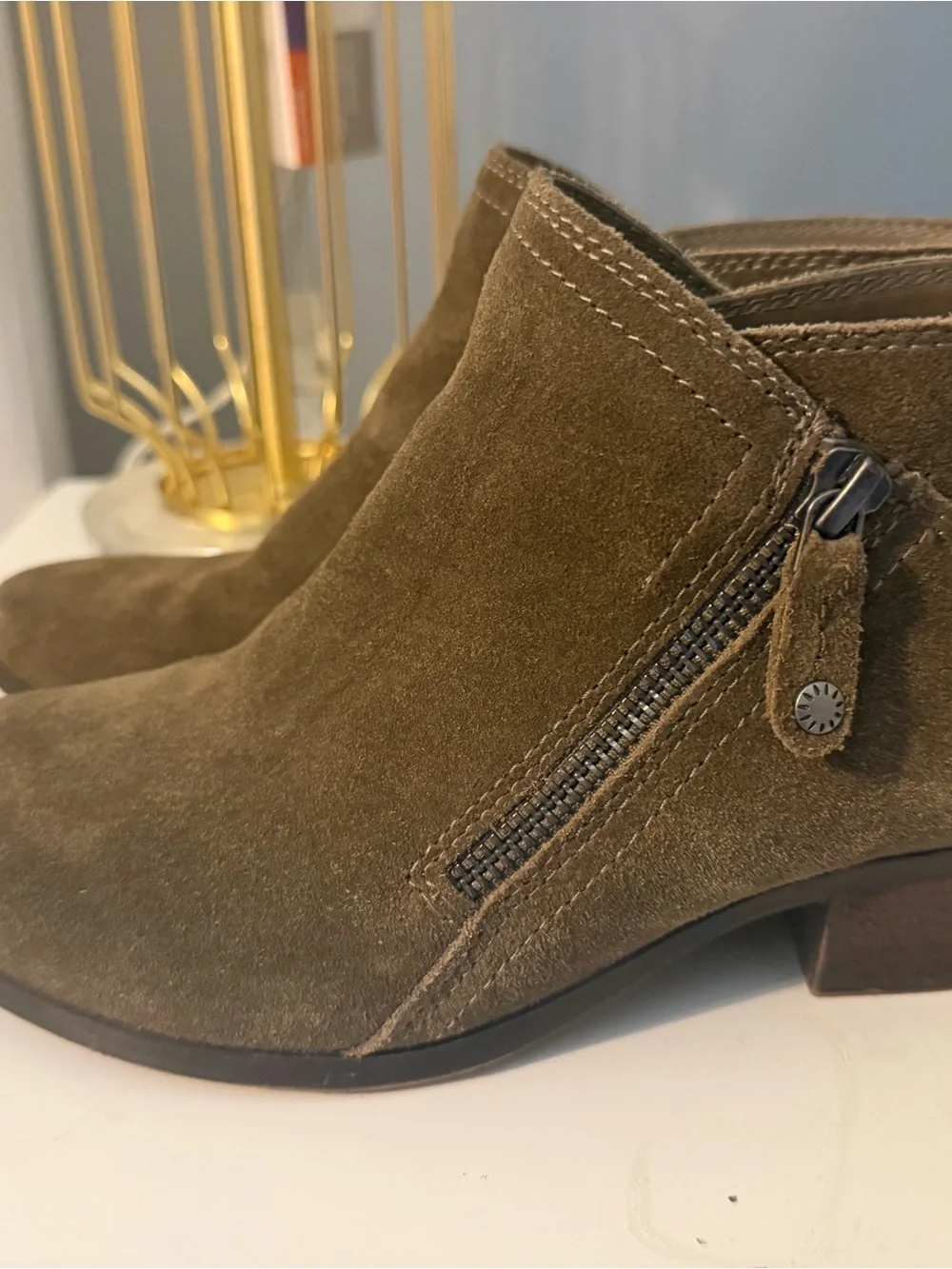 G.H. Bass & Co. Olive Suede Ankle Booties with Side Zip